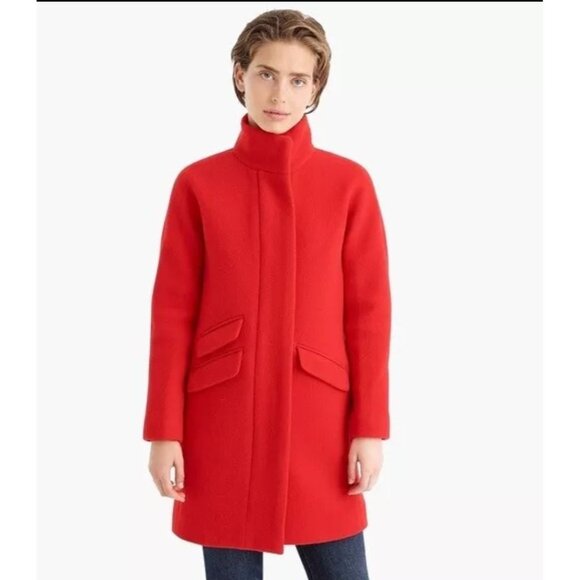 J. Crew Women Red Wool Coat Cocoon Stadium Cloth size 00 Nello Gori New - Picture 1 of 13